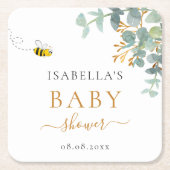 Baby Shower bee eucaluptus script Party Rechteckiger Pappuntersetzer (Vorderseite)