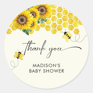 Baby Shower Bee & Sunflower  Runder Aufkleber