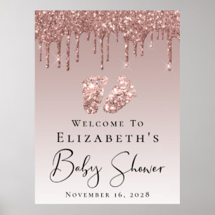 Baby Shower Begrüßung Rose Gold Glitter Poster