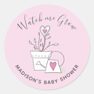 Baby Shower Beobachte mich beim Wachsen Rosa Herz  Runder Aufkleber