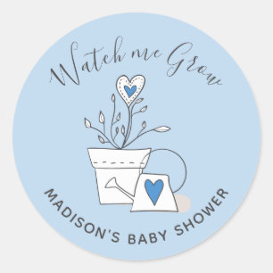 Baby Shower Beobachte mich wachsen Blaue Herz Pfla Runder Aufkleber