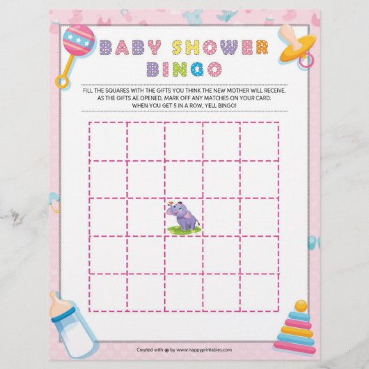 Baby Shower Bingo [Baby Basics Pink] Briefbogen (Vorderseite)