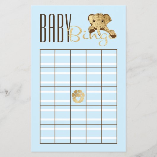Baby Shower BINGO Baby Blue Gold Elephant Flyer (Vorne)