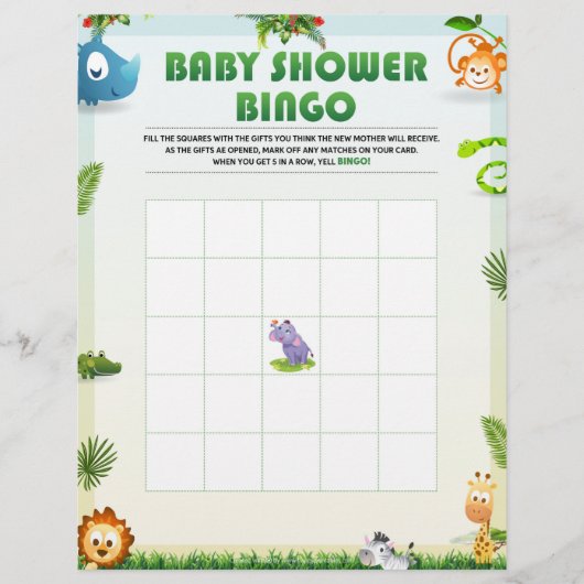 Baby Shower Bingo Baby Shower Game [Tierthema] Briefbogen (Vorderseite)