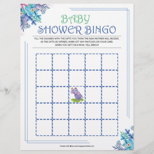 Baby Shower Bingo [Blue Floral] Briefbogen (Vorderseite)
