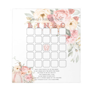 Baby Shower Bingo Blush Coral Pumpkin Peony Floral Notizblock