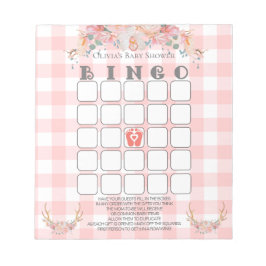Baby Shower Bingo BOHO Baby Coral Gingham Notizblock