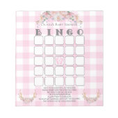 Baby Shower Bingo BOHO Baby Pink Gingham Notizblock (Vorderseite)