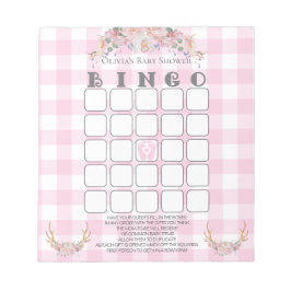 Baby Shower Bingo BOHO Baby Pink Gingham Notizblock