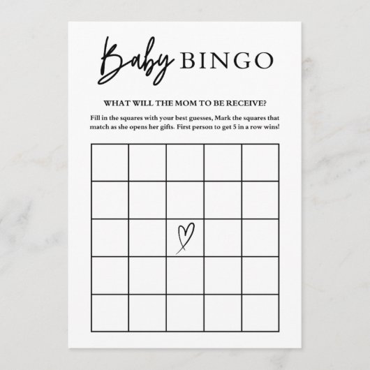 Baby Shower Bingo Card Game Hinweiskarte (Vorderseite)