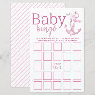 Baby Shower Bingo Game   Nautic Pink Anchor Baby