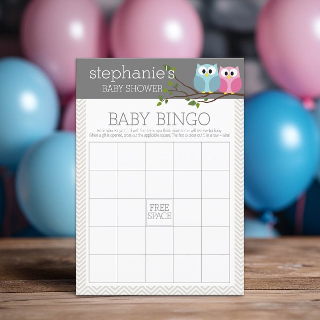 Baby Shower Bingo Game - Niedliche Eulen (Custom Shower Game)