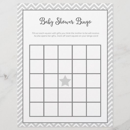 Baby Shower Bingo Gray Zickzack (Vorderseite)
