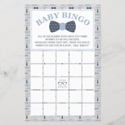 Baby Shower Bingo, Kleiner Mann, Bow Krawatte Flyer (Vorne)