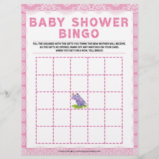 Baby Shower Bingo [Luxury Lace [Pink] Briefbogen (Vorderseite)