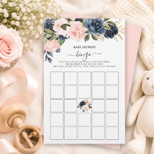 Baby-Shower-Bingo Rosa Navy Kaskadierende Blumensp