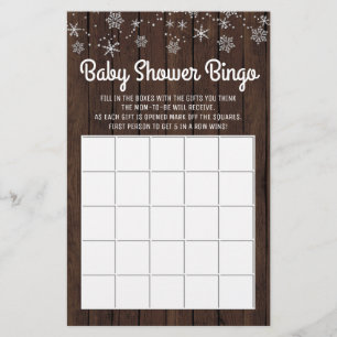 Baby-Shower-Bingo Rustikale Schneeflocke Baby-Bing Flyer