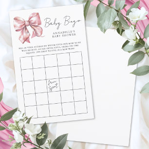 Baby-Shower-Bingo-Spiel mit rosa Schleife