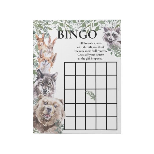 Baby Shower Bingo Woodland Animals Watercolor Notizblock (Rotiert)
