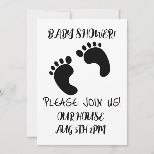 BABY SHOWER BLACK FOOT DRUCKEN SCRIPT INVITATIONEN EINLADUNG (Vorderseite)