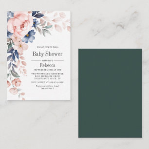Baby-Shower-Blattwerk Blau Rosa Florale Einladung