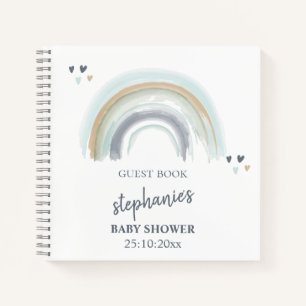 Baby Shower Blau Boho Regenbogen Gästebuch Notizblock