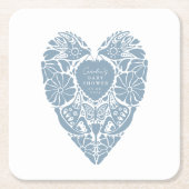 Baby Shower Blau Folklore Blumen Herz Rosa Rechteckiger Pappuntersetzer (Vorderseite)