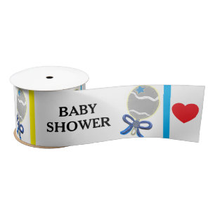 Baby-Shower Blau Gelbe Rasseln Satinband