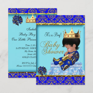 Baby Shower Blau Gold Junge Prinz Einladung