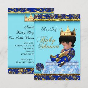 Baby Shower Blau Gold Junge Prinz Einladung