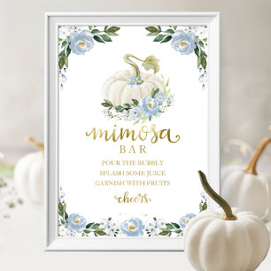 Baby Shower Blau Gold Mimosa Bar Schild Herbst