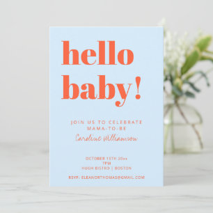Baby Shower Blau Orange Bold Modern Geschlechtsneu Einladung