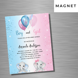 Baby Shower blau rosa Junge Mädchen Elefanten Luxu Magneteinladung