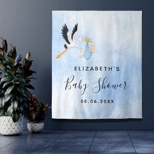 Baby Shower blauer Storch Junge süß Wandteppich
