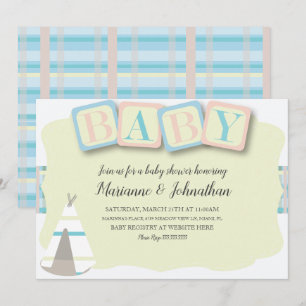 Baby-Shower-Blöcke Boho-Stammes-Plaid-Einladung Einladung