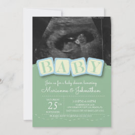 Baby Shower Blocks Boy Kariert Ultrasound Foto Inv Einladung
