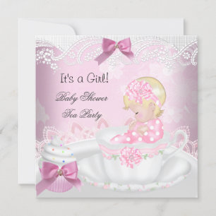 Baby Shower Blondes Mädchen Rosa Baby Teetasse Cup Einladung