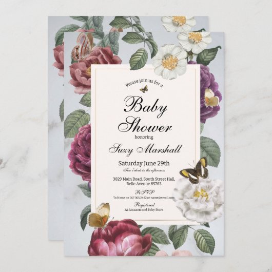 Baby Shower Bloom Butterfly Vintag Einladung (Vorne/Hinten)
