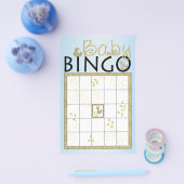 Baby Shower Blue BINGO "Gold Birds" Flyer (Einzeln)