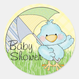 Baby Shower Blue Bird Runder Aufkleber