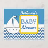 BABY SHOWER Blue Chevrons and Sailboat for Boy A01 Ankündigungspostkarte (Vorderseite)