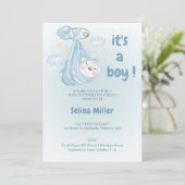 Baby-Shower-Blue-Einladung Einladung (Stehend Vorderseite)