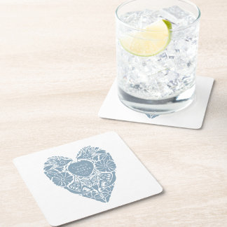 Baby shower blue folk flower heart pink rechteckiger pappuntersetzer