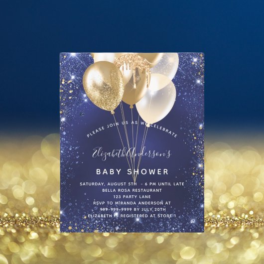 Baby Shower Blue Gold Ballons Einladung