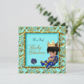 Baby Shower Blue Gold Boy Kronprinz Einladung (Stehend Vorderseite)