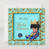 Baby Shower Blue Gold Boy Kronprinz Einladung (Vorderseite)