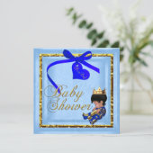 Baby Shower Blue Gold Boy Prince Einladung (Stehend Vorderseite)