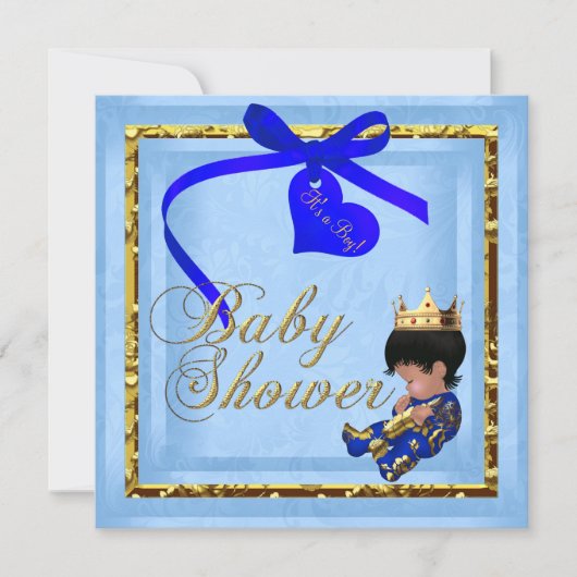 Baby Shower Blue Gold Boy Prince Einladung (Vorderseite)