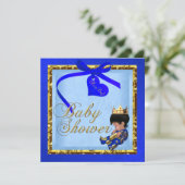 Baby Shower Blue Gold Boy Prince Einladung (Stehend Vorderseite)
