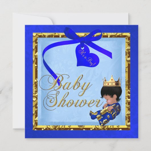 Baby Shower Blue Gold Boy Prince Einladung (Vorderseite)